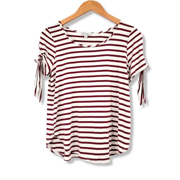 Green Envelope Los Angeles Women's Striped Curved Hem‎ Short Sleeve T-Shirt - Picture 1 of 8